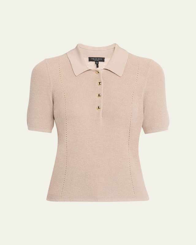 Darcey Cotton-Cashmere Short-Sleeve Polo Sweater